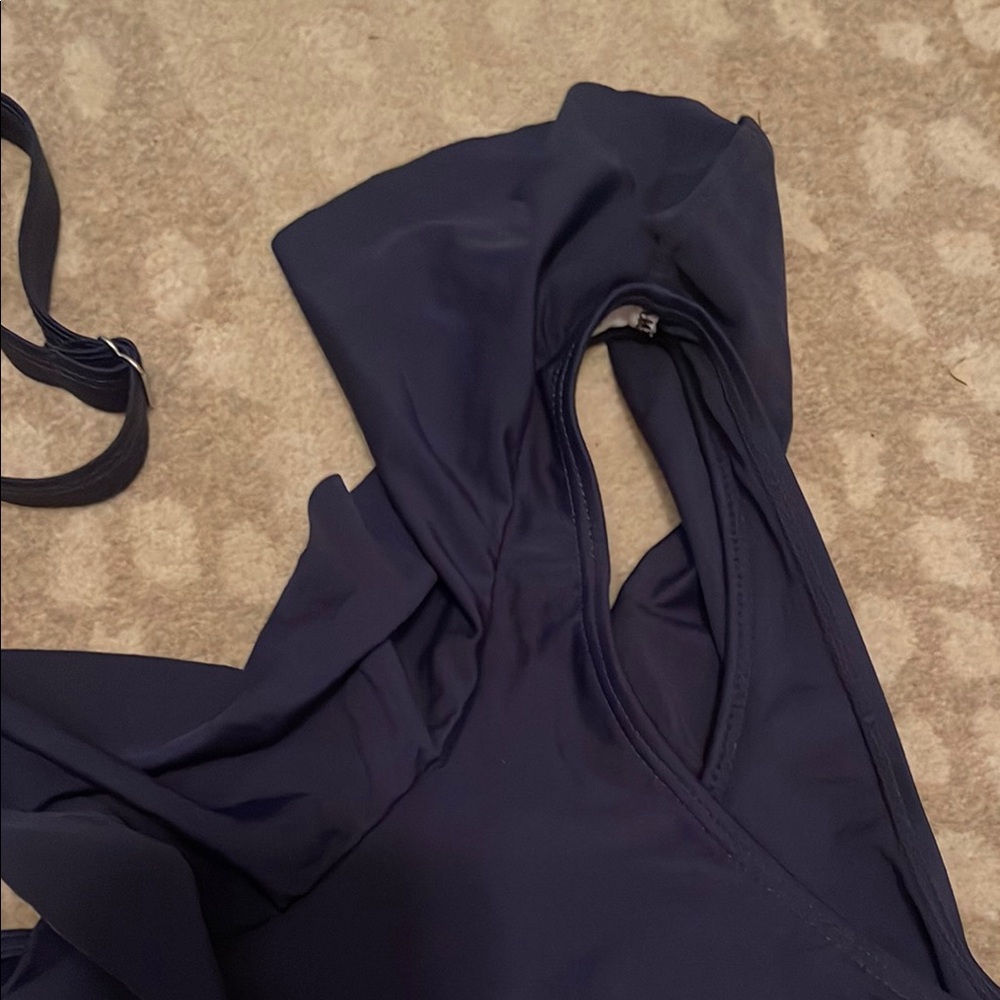 Navy One Piece Swimsuit Ruffle - Picture 2 of 5